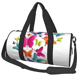 Sport Gym Bag Reizen Duffel Bag Kleurrijke Vlinder Print Overnachtingstas, Zwart, Eén maat, Reisplunjezak