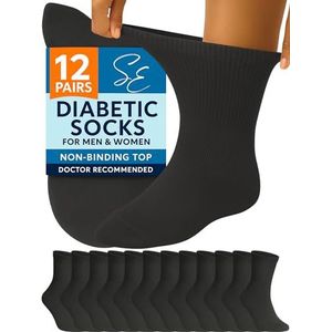 Special Essentials 12 paar heren katoen diabetische enkelsokken zwart grijs wit (zwart, 9-11)