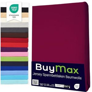 Buymax Hoeslaken, 80 x 200 cm, dubbelpak, 100% katoen, jersey, matrashoogte tot 25 cm, kleur bordeaux