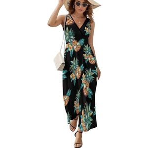 Ananas Alo-ha Beaches Hawaii Mouwloze maxi-jurk met V-hals voor dames, casual zomerjurk