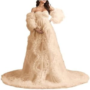 KIYNE Zwangerschapsjurk voor dames, voor fotoshoot, tule lingerie, zwangerschapsjurk voor babyshower, lange bruidsjurk, Champagne, 32
