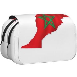 JEJEA Marokko Vlag Kaart Print Pen Etui Potlood Case Houder Voor Potloden Make-up Multifunctionele Organizer Doos Voor Adluts, Zwart, Eén maat, Toilettas