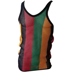 CRAZY LIZARD String Vest in klassieke Rasta String Spier Vesten. Jamaica Vesten Heren met Rasta Kleuren Wit String Vest, Rood, Geel, Blauw, Groen en nog veel meer kleuren., Rasta, L