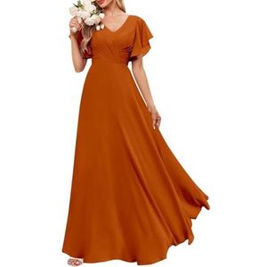 Chiffon bruidsmeisjesjurken voor dames, met split, baljurken, cocktailjurken, grote maten, Verbrand Oranje, 32