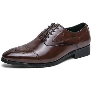 Formele schoenen for heren met veters, puntige neus, derbyschoenen van kunstleer, antislip, antislip, blokhak, bruiloft (Color : Brown, Size : 46 EU)