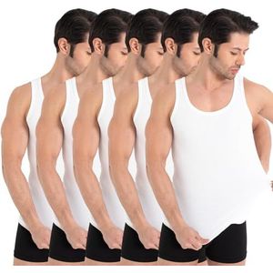 UNDEREA 5-pack heren tank top Classic onderhemd - gekamd fijn geribbeld biologisch katoen, wit, S