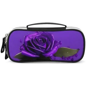 DWTJKMS Paars Rose Print Lederen Make-up Tas Draagbare Kleine Cosmetische Organizer Waterdichte Toilettassen Borstels Potloden En Reizen Make Up Accessoires