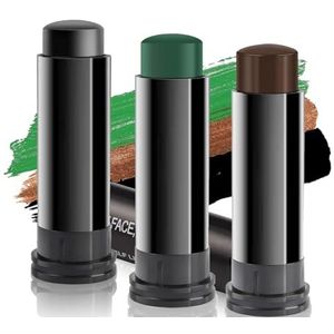 3 stuks camouflagemake-up voor gezicht, camouflage-make-upstiftenset (zwart, bruin, groen), tactische gezichtsbeschildering voor jacht, paintball, airsoft, outdoor, militair, Halloween