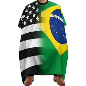 Kapperscape Zwart-Wit Braziliaanse Amerikaanse Vlag Tondeuse Cape Antistatische Barber Cape Verstelbare Kapmantel Voor Kapperscape Volwassen Huishouden 140 x 168 cm