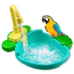 Gobabo Vogelbadkuip, zwembad voor papegaaien, badkuip vogelvoerbak, automatische huisdierbadkuip, met kraan, vogeldouche