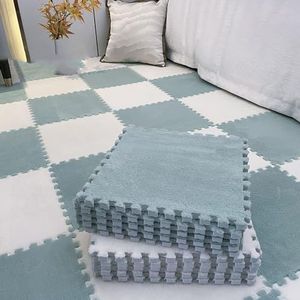 Zeyeo 50 Stuks 12 Inch Pluche In Elkaar Grijpende Zachte Schuimpuzzel Tapijtvierkanten - Tegels Voor De Woonkamer(Light Green+beige)