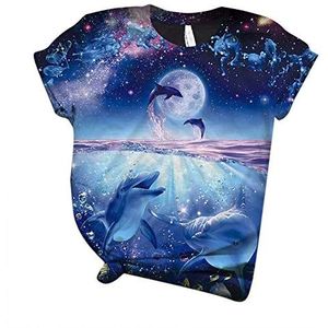 Vrouwen Dolfijn 3D Print Korte Mouw T-Shirt Leuke Marine Animal Grafische Print Ronde Hals Tee Shirt, #3, 4XL
