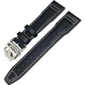 WCQSYY Echt Rundleer Horlogeband Voor IWC Mark XVIII Le Petit Prince Pilotenhorloge Band 20mm 21mm 22mm (Color : Black white fold, Size : 22mm)