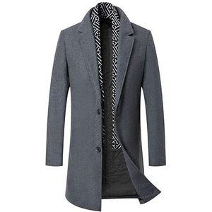 Ylletrench voor heren Wollen Gemengde Winterjas Met Afneembare Sjaal Middellange Dikke Bovenkleding (Color : Grijs, Maat : Men-L)