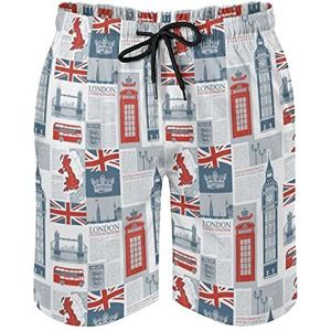 Thema van Britse en Londen Britse vlag heren zwembroek bedrukte boardshorts strandshorts badmode badpakken met zakken 2XL
