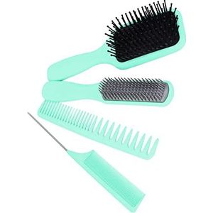 Haarborstelset, slijtvast Antislip Lichtgewicht Professionele 4-delige Praktische Ontwarrenborstel voor Kapsalon voor Dames voor Heren groente-Verpakt