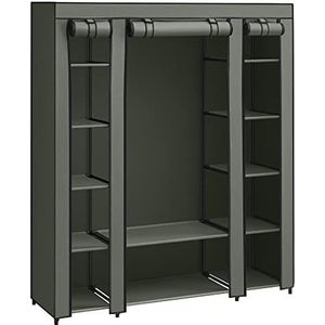 SONGMICS Kledingkast, met bekleding van vliesstof, opvouwbare kledingkast met kledingroede, 45 x 150 x 175 cm, 12 legplanken, metalen frame, kledingkast voor de slaapkamer, saliegroen LSF003C02