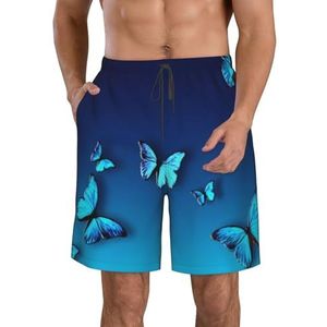 PHTZEZFC Mooie blauwe vlinderprint heren strandshorts - zomervakantie strandshorts casual lichtgewicht trekkoord, Wit, S