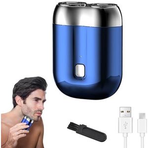 Jacoba Shaver, Jacooba Electric Razor, Mini Double Head Electric Shave, Pocket Shaver USB Mini Shavers, Unisex Mini Dual Head Electric Razor for Home, Car, Travel(Blue)
