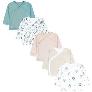 TupTam Baby Jongens Shirt met Lange Mouwen 5-Pak, Dieren safari bladeren salie beige strepen, 50