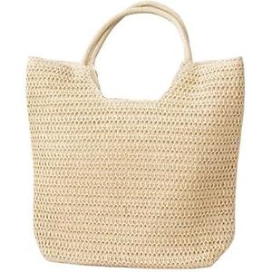 Stro Tas Lente En Zomer Populaire Grote Capaciteit Stro Geweven Tas Vakantie Strand Tas Vrouwen Veelzijdige Handgemaakte Schoudertas Tote Stro Tassen Voor Vrouwen, Beige, 31x11x39cm