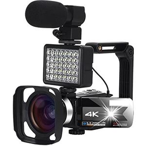 Videocamera Camcorder Digitale zoomvlogging Camera 4K WiFi Night Vision 5 6mp Ingebouwd vullicht touchscreen vlogging for live streaming Multifunctionele vlogcamera(128GB SD Card,K1 Gray Camera kit 2)