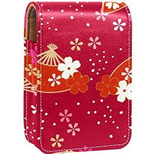 Lipgloss Houder Lipstick Case Draagbare Mini Lipstick Opbergdoos Reizen Lipstick Organizer Case met Spiegel voor Vrouwen Rood Japans, Meerkleurig, 9.5x2x7 cm/3.7x0.8x2.7 in