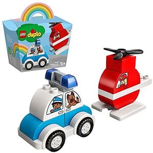 LEGO 10957 DUPLO Brandweerhelikopter en Politiewagen, Voertuigen Speelgoed met Auto en Vliegtuig en Grote Stenen, Cadeau voor Kinderen vanaf 1,5 Jaar