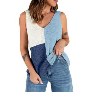 Tanktops voor dames, elegante V-hals, gebreide top, mouwloos, gemengde kleuren, pastel licht vest, vintage strandgebreide top, kleur-7, XL