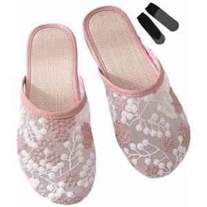 Chinese mesh pantoffels for dames, zomerbloemen mesh Chinese sandaalpantoffels for dames(Color:Pink,Size:39 EU)