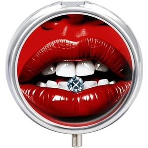 Rode lippen met diamant pillendoos waterdichte draagbare geneeskunde pillendoosje vochtbestendig metalen pillendoosje met 3 compartimenten medicijnkoffer