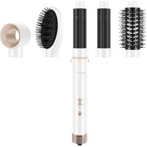 MaxAir Styler, 5-in-1 haardroger, warmluchtborstelset, ronde borstel-föhn, krultang, 5 opzetstukken, drogen, glad, volume, krullen, ionenverzorging, motor met hoge druk, wit (punkstijl)