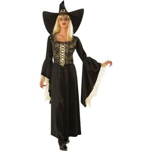 Bristol Novelty Zwart en goud web heksenkostuum voor volwassenen - (middelgrote maat) 1 set - perfecte Halloween-verkleedoutfit