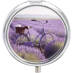 3 Compartiment Kleine Pillendoos Reizen Geneeskunde Pil Organizer met Spiegel Vochtbestendige Pillen Case Lavendel Veld Fiets Draagbare Pocket Geneeskunde Organizer Ronde Vitamine Organizer Box
