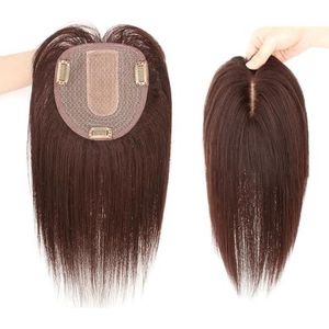 Toppers Van 100% Echt Mensenhaar For Dames,Bruin Haartoupetje Met Pony,13 * 13cm Silk Base Hair Extensions,Clip In Top Wiglets Haarstukjes For Haaruitval/Dun Haar/Grijs Haar (Size : 10 inch)