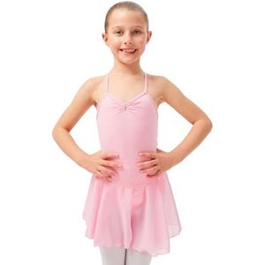 tanzmuster Balletjurk meisjes dragers - Maja - (maat 92-170) van zacht katoen met glitterstenen balletshirt met chiffon rok in roze, maat 104/110