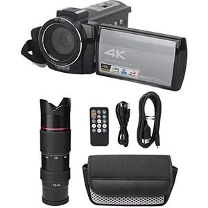 HDR-AE8 DV camera, 4K HD WIFI digitale videocamera 3.0 inch IPS touchscreen 16X intelligente zoom camcorder met telelensondersteuning IR nachtzicht (camera met telelens)
