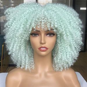 Kort Haar Afro Verwarde Krullende Pruik Met Pony Synthetische Cosplay Pluizige Natuurlijke Pruiken Hoge Temperatuur Voor Zwarte Vrouwen