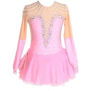 Roze,11/13,PONNYC Handgemaakte Kunstschaatsjurk Voor Meisjes Ritmische Gymnastiekpakjes Met Hoge Elasticiteit Schaatsrok Met Glanzende Strass Steentjes Ballet Kostuums Voor Voorstellingen