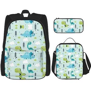 TyEdee School Bag Set: Rugzak met Lunchbox, Pencil Case - Stijlvolle Duurzame School Rugzak Set -Engeland Symbolen, Dinosaur Patroon, Eén maat, Schooltas Set