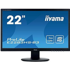 iiyama ProLite E2283HS-B3, 21.5"", TN-LED, 1920x1080 (Full HD), DisplayPort-HDMI-VGA, speakers, zwart, Mat zwart