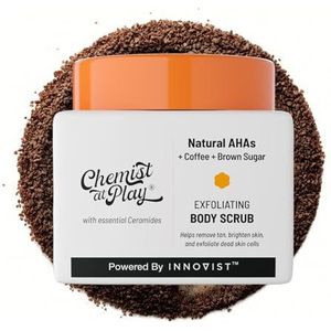 Chemist at Play Exfoliating Body Scrub For Removing Tan & Dead Skin Cells | Rough & Bumpy Skin, Tanned & Pigmented Skin | For Smooth, Soft & Bright Skin | Natural AHAs | Coffee | For Men & Women | 75g