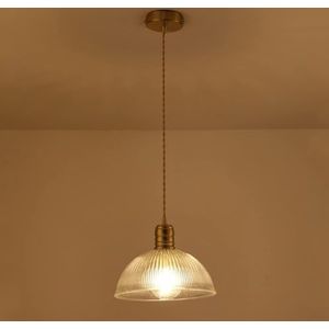 TONFON Antieke metalen kroonluchter enkel geribbelde glazen hanglamp koepel E27 loft hanglamp for keukeneiland woonkamer slaapkamer nachtkastje eetkamer hal plafondlamp