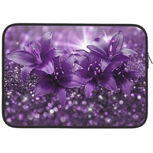 Paarse Bloem Gedrukt Laptop Sleeve Bag Duurzaam Laptop Case Computer Draagtas Beschermhoes 15 Inch