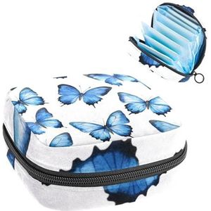 Blauwe aquarel vlinders witte achtergrond maandverband opbergtas grote menstruatie cup zakje met rits, menstruatie pads tas winkel panty voeringen tampons voor meisjes vrouwen