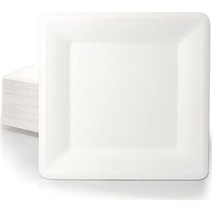 wisefood Suikerriet borden - 100 stuks Bagasse wegwerpborden vierkant 20 cm - wegwerp kartonnen borden ideaal als partybord of dinerbord - duurzaam suikerriet servies zonder PLA/PE