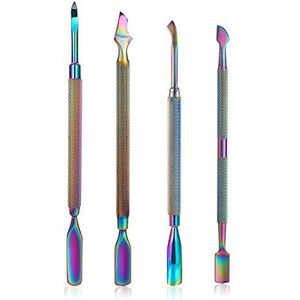 Mwoot 4 Stuks Cuticle Pusher Kit, Dual End Nail Gel Polish Removal Pushers, Regenboog Kleur Rvs Manicure Gereedschap voor Vingernagels en teennagels
