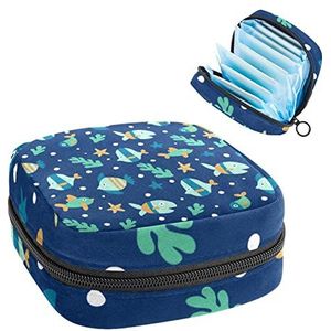 Maandverband Opbergtas,Draagbare maandverband Opbergzak,Blauw vispatroon, Meerkleurig, 4.7x6.6x6.6 in/12x17x17 cm