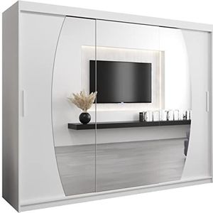 MEBLE KRYSPOL Elypse 250 slaapkamerkast met DRIE schuifdeuren, spiegel, kledingroede en planken - 250x200x62cm - mat wit