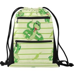 FRODOTGV Cartoon Snake Green Drawstring Rugzak Waterbestendig Tas voor Yoga Sport Sport, Trekkoord Rugzak voor Mannen, Cartoon Snake Groen, One Size